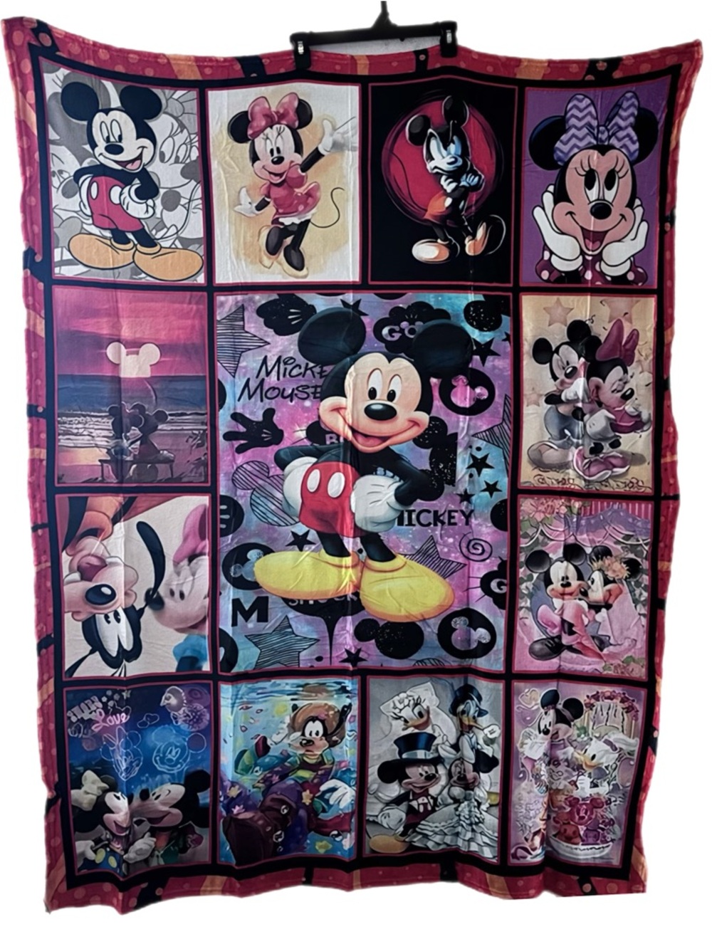 Mickey & Friends Patchwork Throw Blanket - Pink, Black, Yellow 50 X 60 NWOT